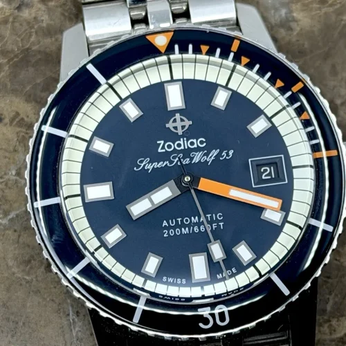 Zodiac Super Sea Wolf 53 Blue Dial and Orange Accents 40mm Automatic 200M / 660ft Box Papers Z09266