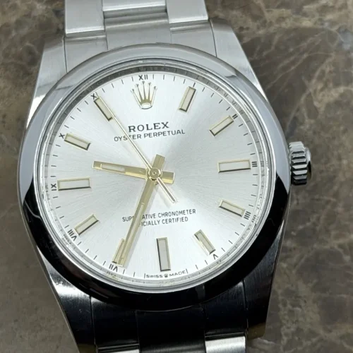 Rolex Oyster Perpetual 34 Automatic Oystersteel with Silver Dial Oyster Bracelet 124200 Unisex Rolex Box Papers
