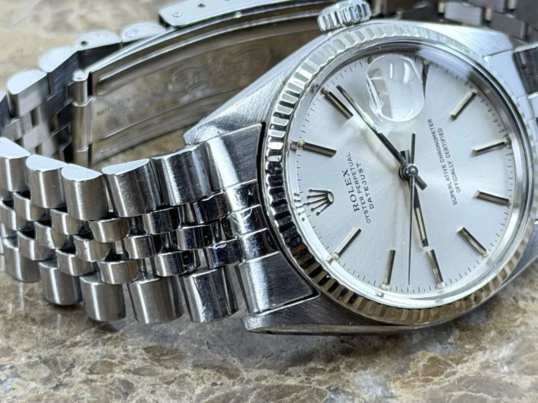 Rolex Oyster Perpetual Datejust 36 Automatic with Silver Dial White Gold Fluted Bezel Jubliee Bracelet model 16014