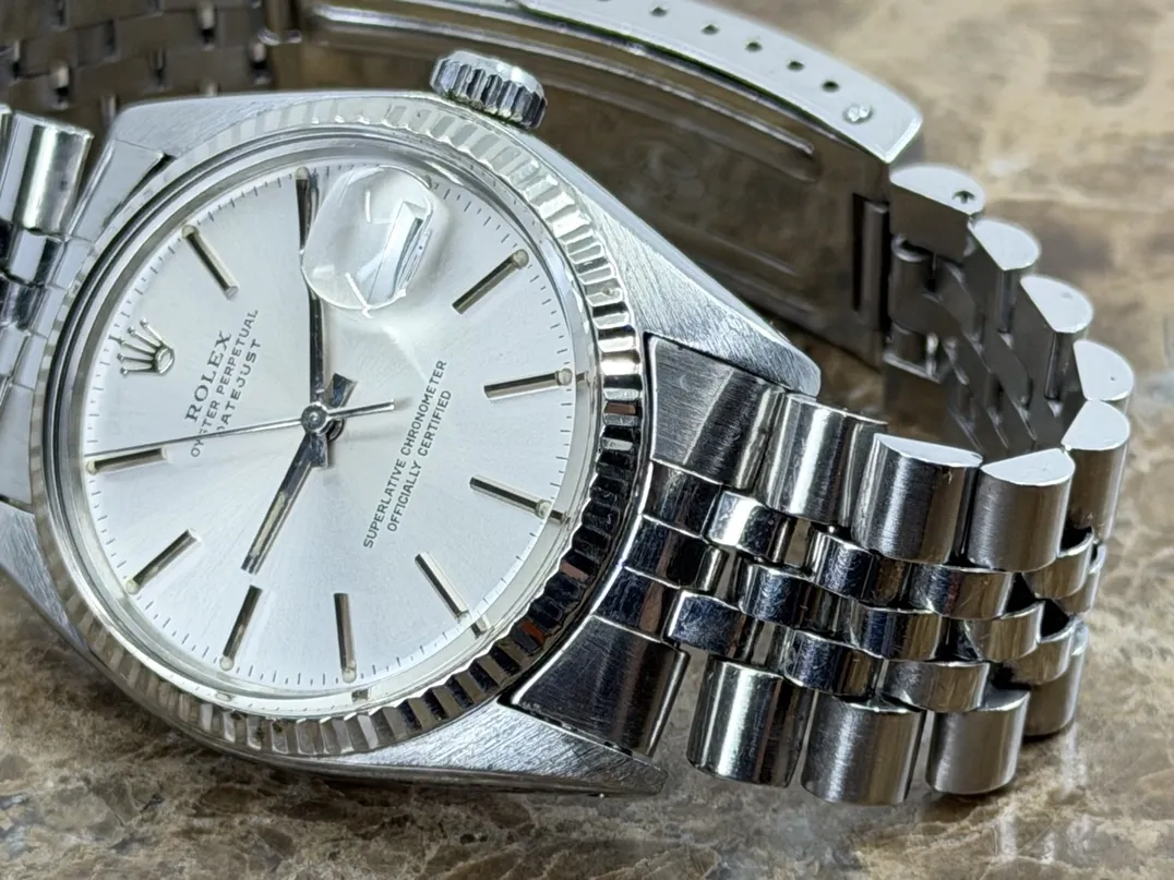 Rolex Oyster Perpetual Datejust 36 Automatic with Silver Dial White Gold Fluted Bezel Jubliee Bracelet model 16014
