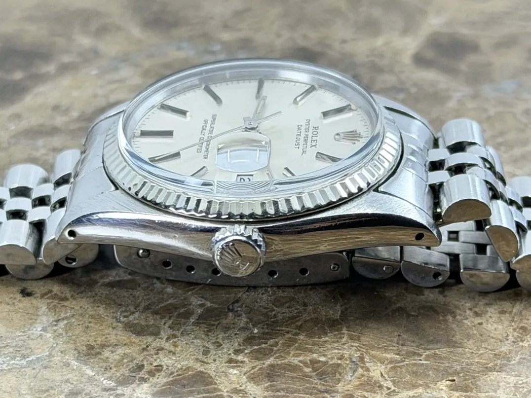 Rolex Oyster Perpetual Datejust 36 Automatic with Silver Dial White Gold Fluted Bezel Jubliee Bracelet model 16014