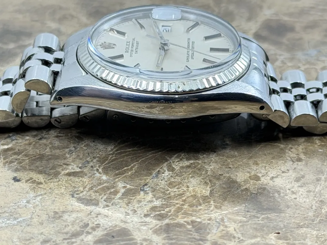Rolex Oyster Perpetual Datejust 36 Automatic with Silver Dial White Gold Fluted Bezel Jubliee Bracelet model 16014