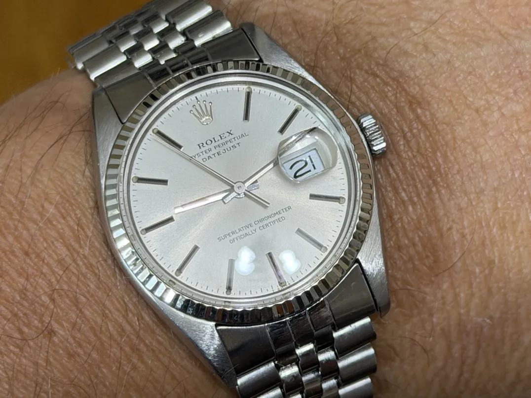 Rolex Oyster Perpetual Datejust 36 Automatic with Silver Dial White Gold Fluted Bezel Jubliee Bracelet model 16014